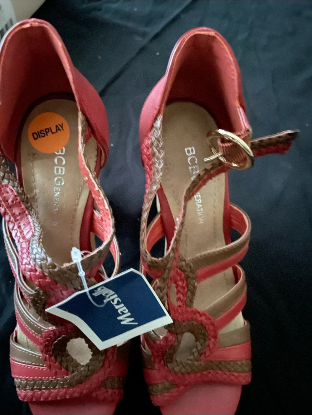 New BCBG Red and Brown Cork Platform Sandals